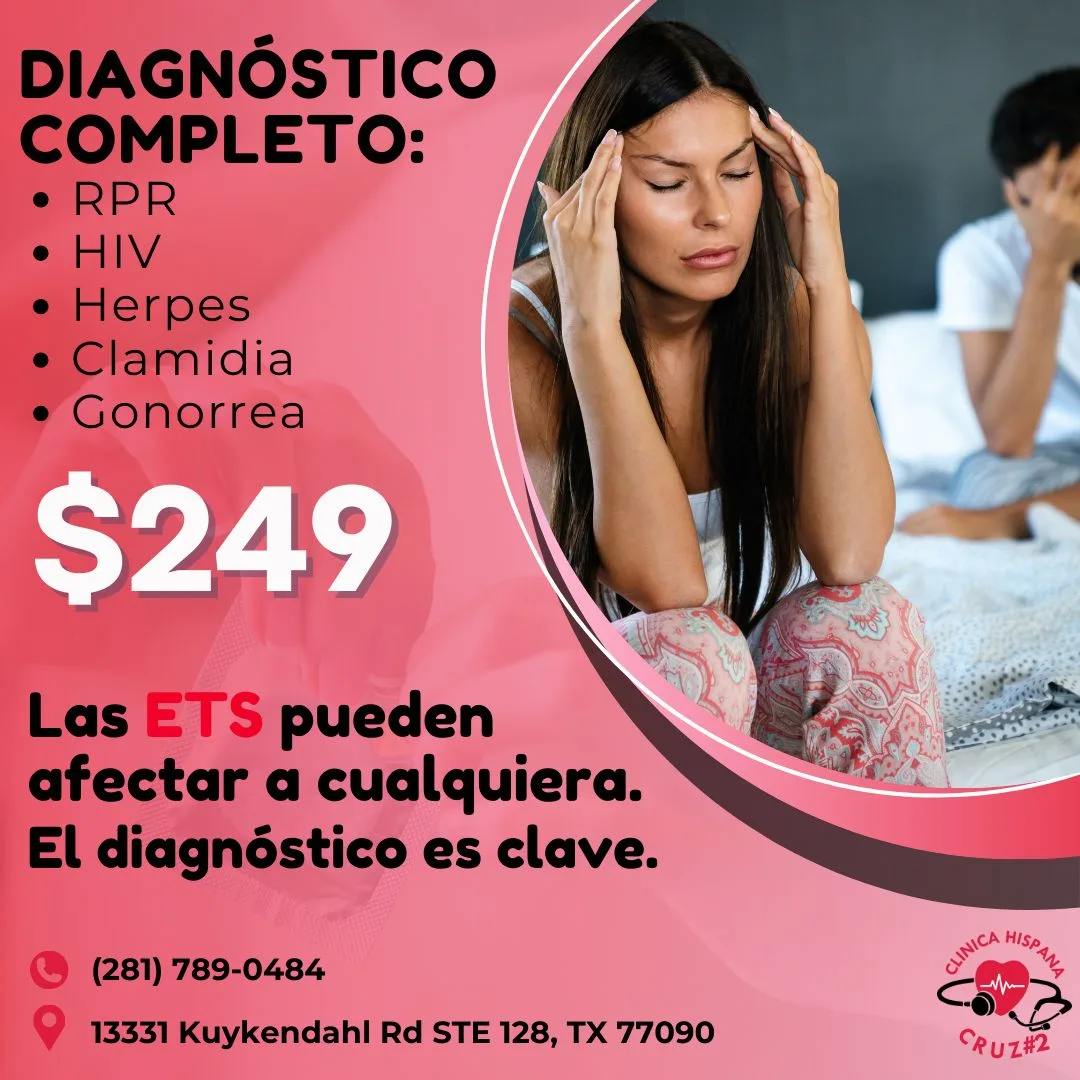 Promoción de diagnóstico completo de enfermedades de transmisión sexual por $249 en Clínica Hispana Cruz 2 Houston